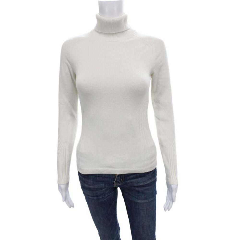Falke Women Pullover Sweater Turtleneck White Polyester Long Sleeve Size XS